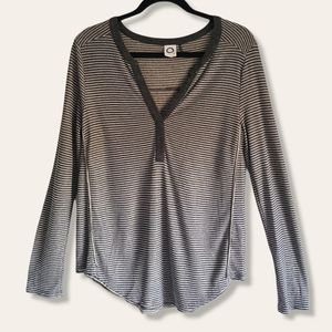Anthropologie Aluna Lurex Metallic Stripe Henley Long Sleeve Tee Size